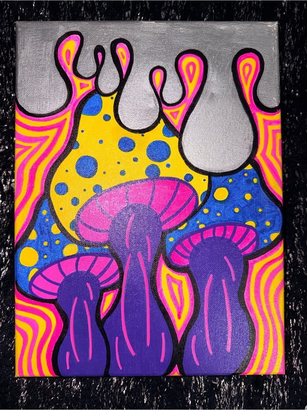 Psychedelic Neon Mushroom Acrylic Canvas